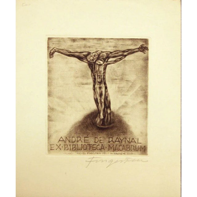 Image dimensions: 13x11.5 cm rare and beautiful ex libris realized by michel fingesten in 1937. Signed in pencil lower...
