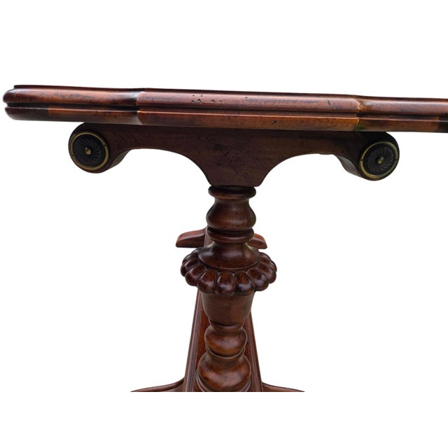 1990s Thomasville Fine Burl Trestle Table Parque Top Console Hall Table Jacobean Style For Sale - Image 9 of 15
