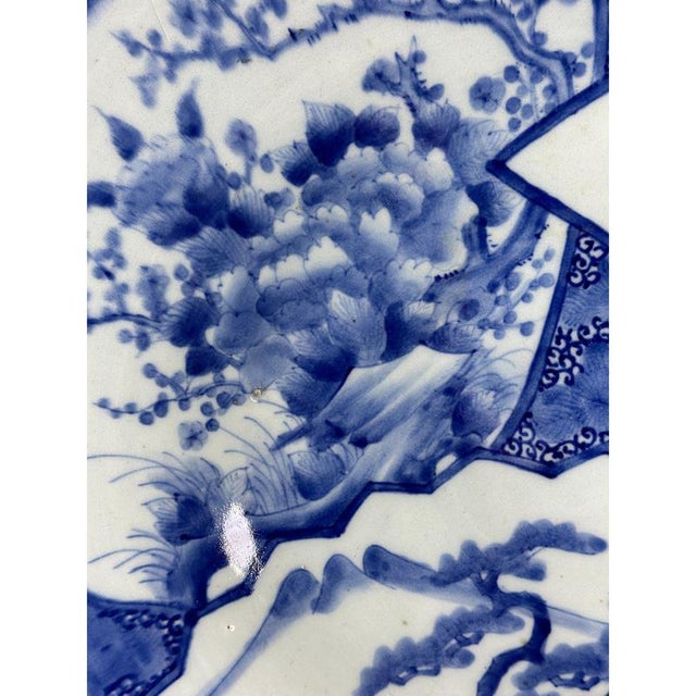 Large Japanese Hand-Painted Blue and White Dish, 19th Century For Sale - Image 3 of 11