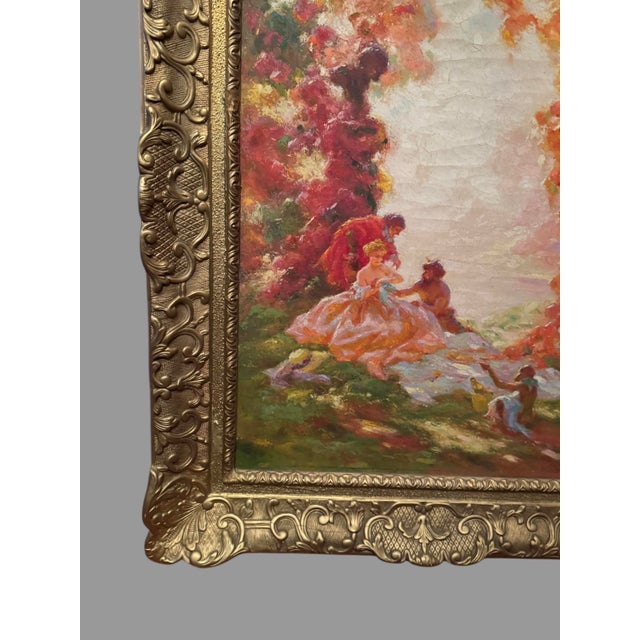 Antique Ornate Gilt Framed Impressionistic Oil Painting on Canvas Landscape Genre Scene Signed For Sale - Image 6 of 12