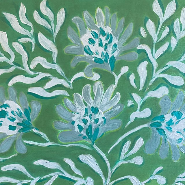 Chinoiserie Original Floral Painting — Acrylic on Canvas Board in Gilded Bamboo Frame, Botanical Wall Art by Tatiana Duperault For Sale - Image 3 of 5