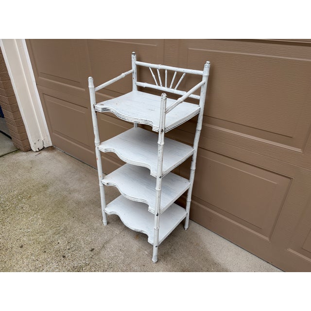 19th Century American Victorian White Painted Bamboo Four-Tier Étagère For Sale In South Bend - Image 6 of 14