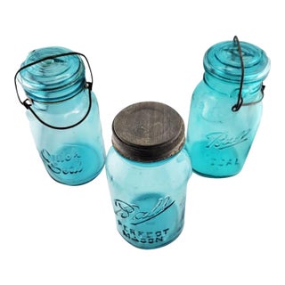 Vintage Ideal Ball Mason Jars With Wire Lid - Set of 3 For Sale