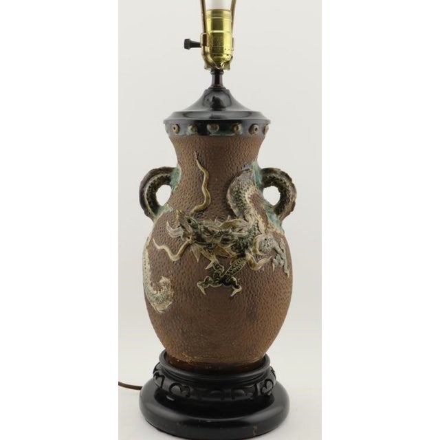 Japanese Antique Meiji Period Japanese Sumida Gawa Moriage Dragon Vase Lamp For Sale - Image 3 of 18