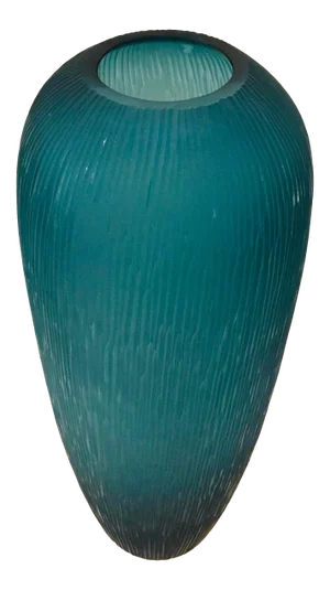 Tall Modern Etched Blue Glass Vase