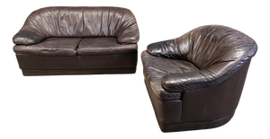 Vintage Brown Leather Sofa Set, 1970s, Set of 2