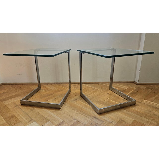 1980s Mid-Century Glass and Chrome Cantilevere Side Tables from Gebra, 1980s, Set of 2 For Sale - Image 5 of 14