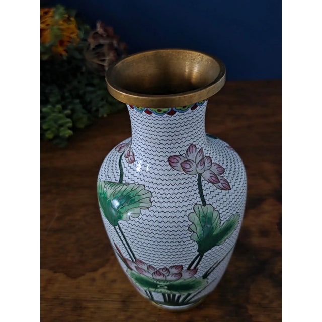 Vintage Chinese Enameled Cloisonné Vase Set For Sale - Image 17 of 18