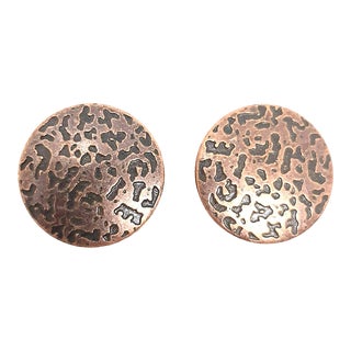 Vintage Mid 20th Century Round Textured Drawer Knob Copper Hardware - Set of 2 For Sale