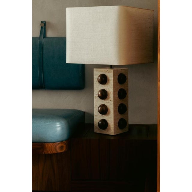 Contemporary Bulle Travertine Table Lamp by Studio Karen B For Sale - Image 3 of 8