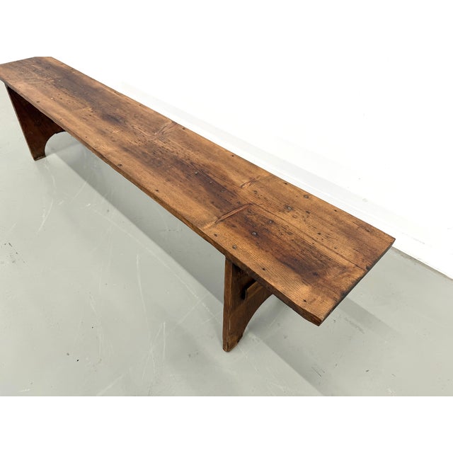 Large Farm Bench in Varnished Pine, 1950s For Sale - Image 11 of 14