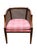Late 20th Century Vintage Mid-Century Modern Cane Barrel-Back Armchair | Hollywood Regency Neoclassical Revival | Tufted Pink Plaid Upholstery For Sale - Image 5 of 18