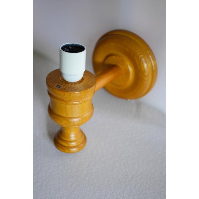 Mid-Century Modern Swedish Wooden Sconce and Rattan Shade, a Vintage Wall Lamp by Ikea Sweden For Sale - Image 3 of 11