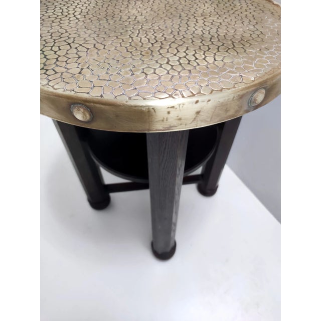 Black Secessionist Coffee Table with Shelf and Round Brass Top from Durmast, Austria, 1920s For Sale - Image 8 of 11