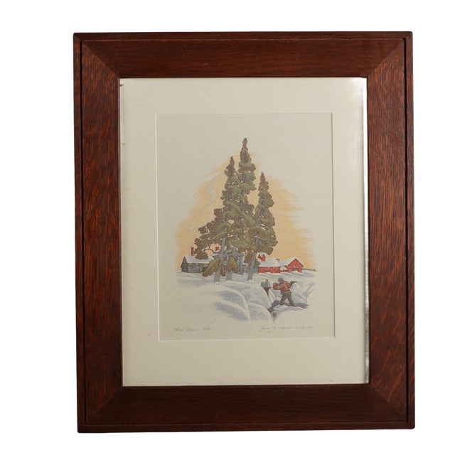 James Haven Print “Three Cedars” Winter Farm Scene Signed & Numbered C1945 For Sale
