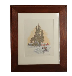 James Haven Print “Three Cedars” Winter Farm Scene Signed & Numbered C1945