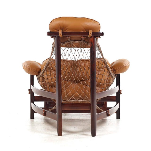 Jean Gillon Jangada Mid Century Brazilian Rosewood and Leather Lounge Chair With Ottoman For Sale In Chicago - Image 6 of 9
