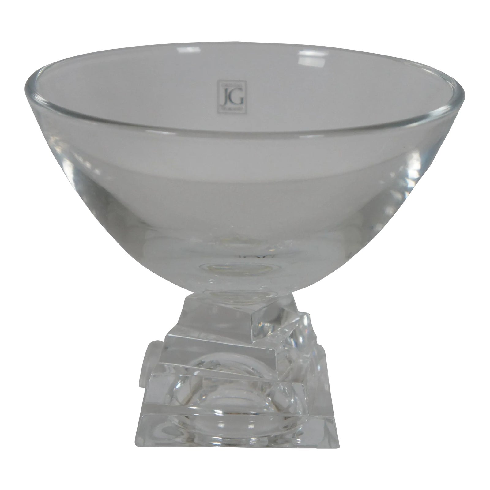 Vintage Jg Durand Modernist Cristal Pedestal Bowl Stacked Crystal