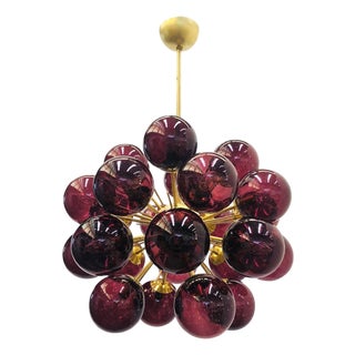 21st Century Ventiquattro Natural Brass Amethyst Bubbles Murano Sputnik Chandelier by Fabio LTD For Sale