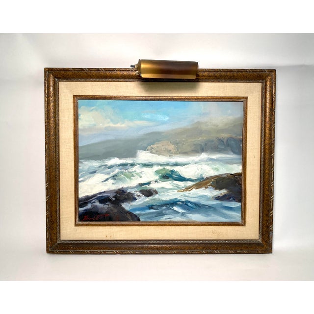 Titled "Sand Dollar Beach" (Big Sur) 1963 by the artist on the verso, this vivid impressionist oil painting of breaking...