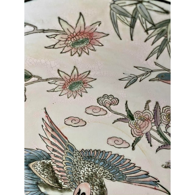 Pink Large Chinoiserie Pale Pink Bowl With Crane For Sale - Image 8 of 10
