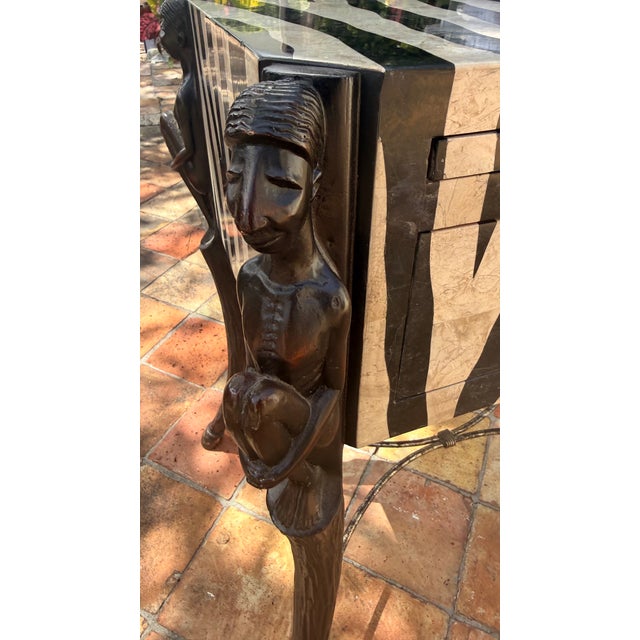 Vintage Tessellated Stone Zebra Pattern Side Table Attributed to Maitland-Smith With Sculptural Figural Supports For Sale - Image 10 of 14