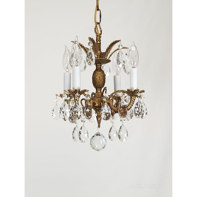 Vintage 4 Arm 4 Light Baby Pineapple Brass Cut Lead Glass Crystal Chandelier For Sale - Image 11 of 12