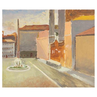 Francesco Settimj, Square, Oil Painting, Mid-20th Century For Sale