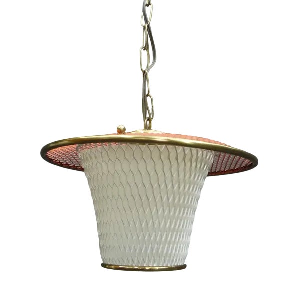 Mid-Century Metal and Brass Pendant Lamp, 1950s For Sale