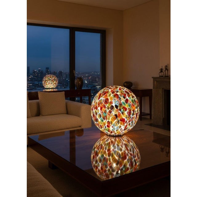 Spherical murano glass table lamp with murrine – 52 cm high an extraordinary, large spherical table lamp, entirely...