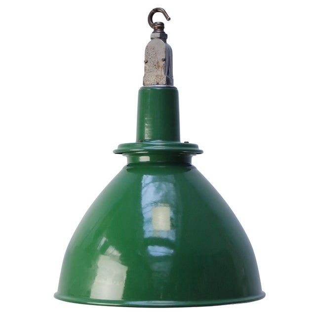 Vintage British Industrial Green Enamel Pendant Light For Sale - Image 6 of 6