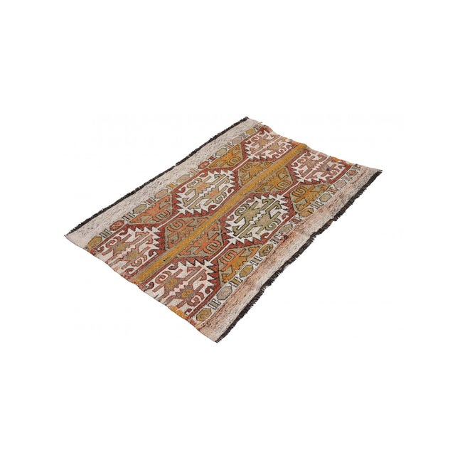 Handwoven vintage embroidered kilim rug from Marash region of Turkey. Approximately 50-60 years old. In good condition....