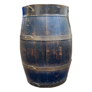 Antique Dutch Barrel Umbrella Stand in Aged Wood and Brass, 1890s For Sale