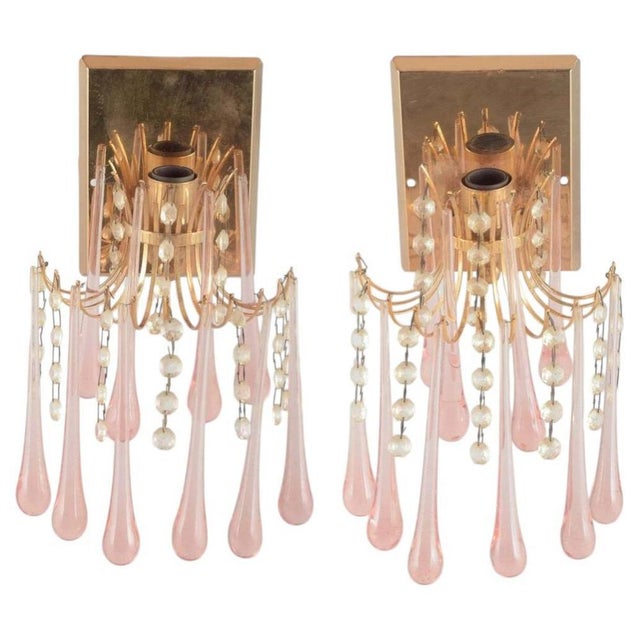 1960s Murano Glass and Brass Wall Lamps with Art Glass Prisms, 1970s, Set of 2 For Sale - Image 5 of 5