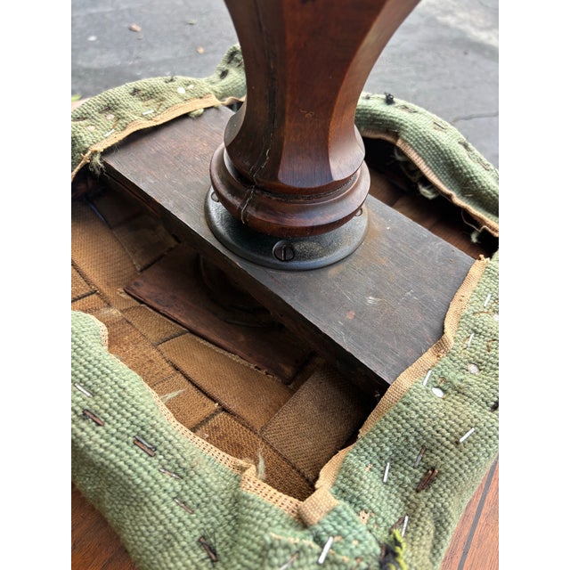 Green Antique Victorian Carved Wood Piano Stool With Needlepoint Seat, 19c For Sale - Image 8 of 8