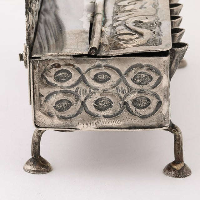 Silver Baroque 19th Century Hand-Worked Repoussé Sterling Oil Lamp Footed Menorah For Sale - Image 8 of 18