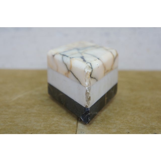 20th Century MCM 3 Tier Layered Marble Paperweight Parallelogram Stone Block For Sale - Image 4 of 12