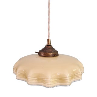 Art Deco Pendant Light in Scalloped Yellow Opaline Glass with Uranium Glass, 1920 For Sale