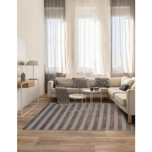 8x10 Yara Alluring Brown Minimalist Geometric Modern Handmade Wool Carpet Rug For Sale - Image 4 of 8