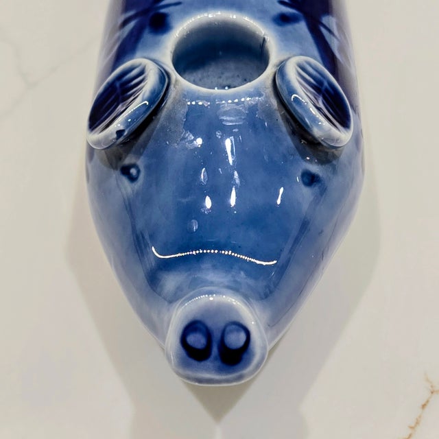 1960s Lisa Larson Gustavsberg Blue Pig Ceramic Candleholder, Studio Pottery Modernist Sweden For Sale - Image 5 of 10