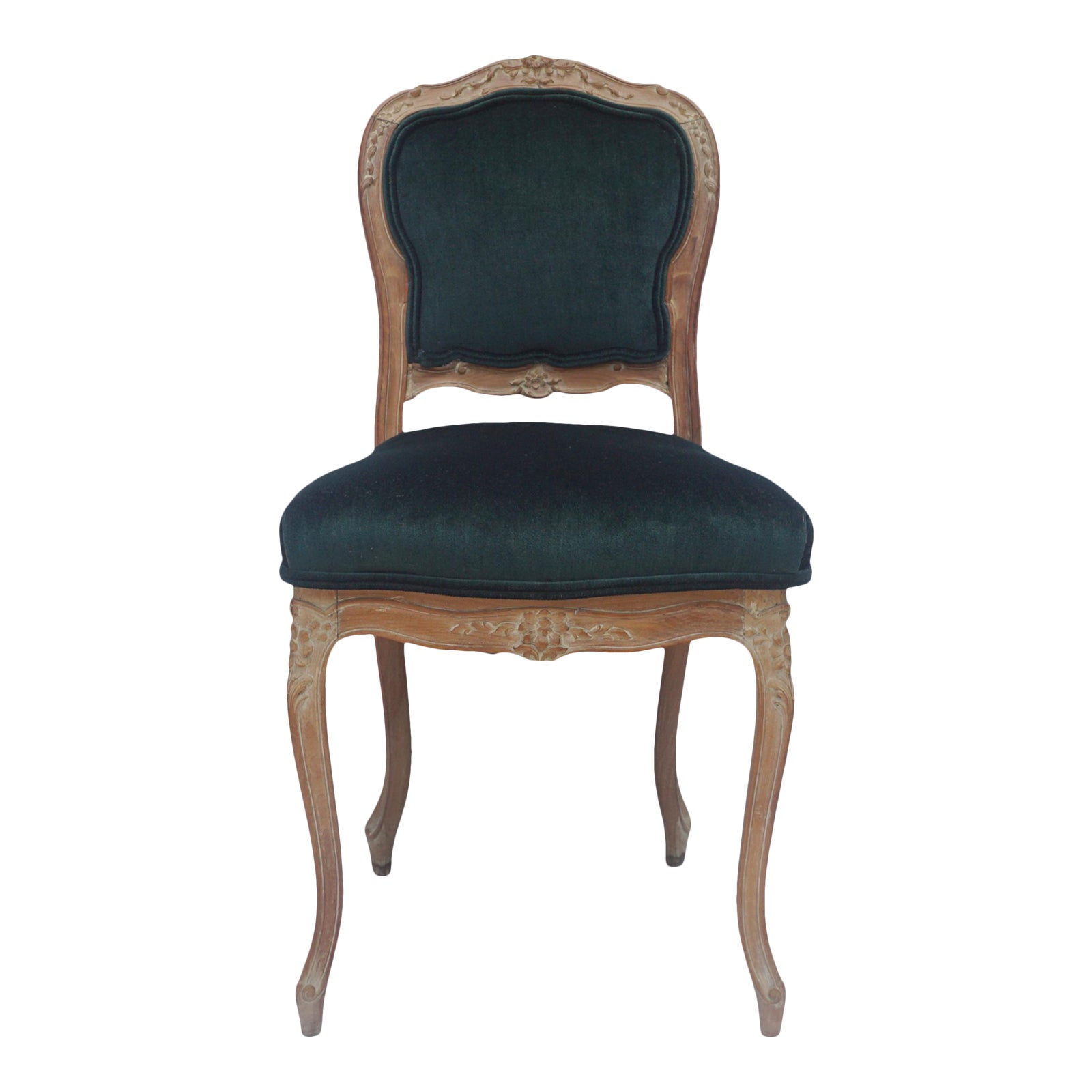 Vintage Green Velvet Queen Anne Style Chair | Chairish