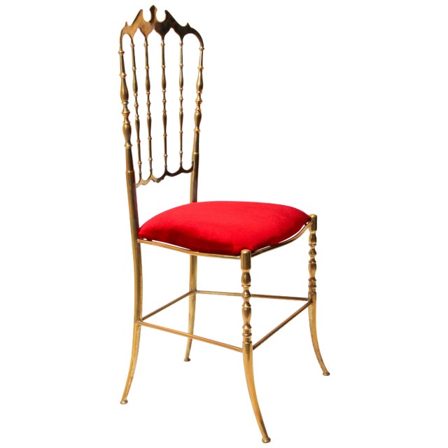 Polished Brass Chiavari Chair With Red Velvet, Italy, 1960s For Sale