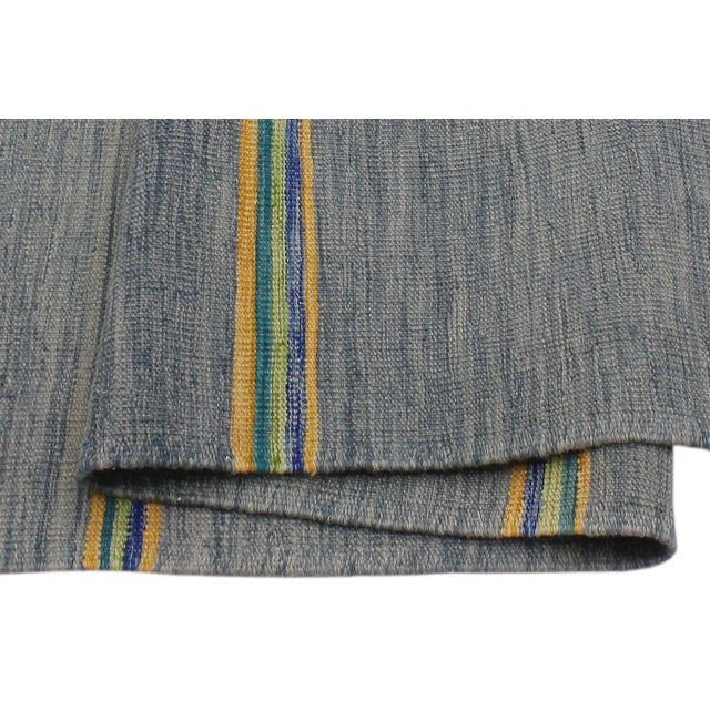 Textile Abstract Kilim Blue Gold Wool Rug - 8'6" X 11'5" For Sale - Image 7 of 7