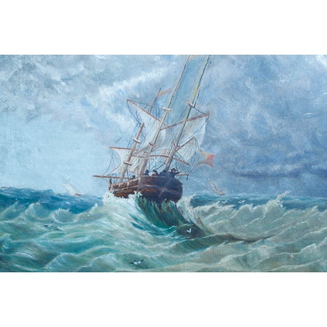 Wood “Tossed at Sea,” 19th Century Oil on Canvas in a Period Gilt Frame For Sale - Image 7 of 15
