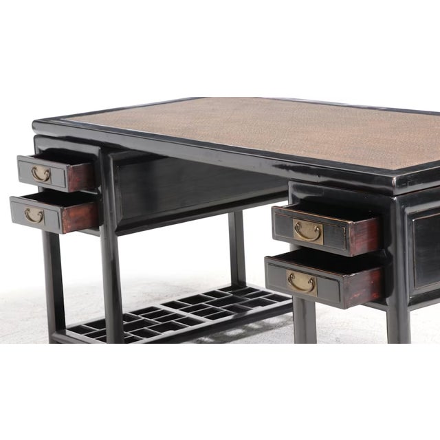 Antique Chinese Black Lacquer Scholar Travel Desk & Two Yoke Back Chairs For Sale - Image 9 of 18