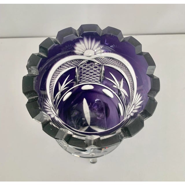 Glass Vintage Thick and Heavy Hand Cut Purple Crystal Vase For Sale - Image 7 of 10