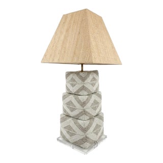 Vintage Bali Beaded Stacked Cube Table Lamp For Sale