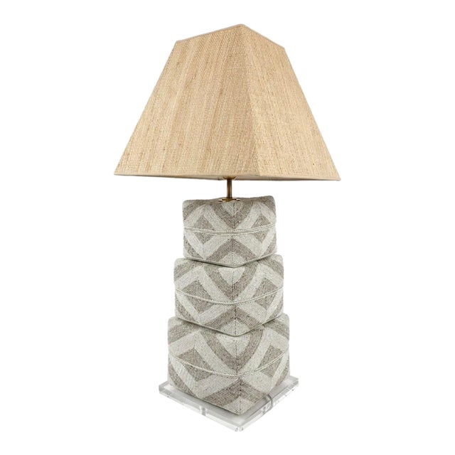 Vintage Bali Beaded Stacked Cube Table Lamp For Sale