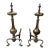 Pair of Antique French Empire Brass Column Andirons With Verdigris Patina For Sale