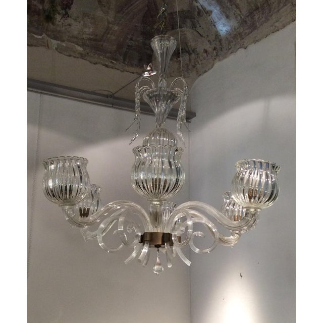 Metal Murano Glass 6-Light Chandelier, 1940s For Sale - Image 7 of 17
